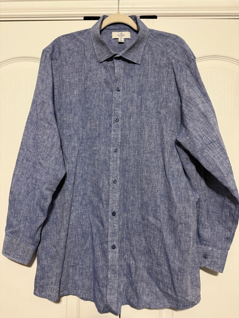 Buttoned Down Fitted Linen Button-Down Shirt - Blue